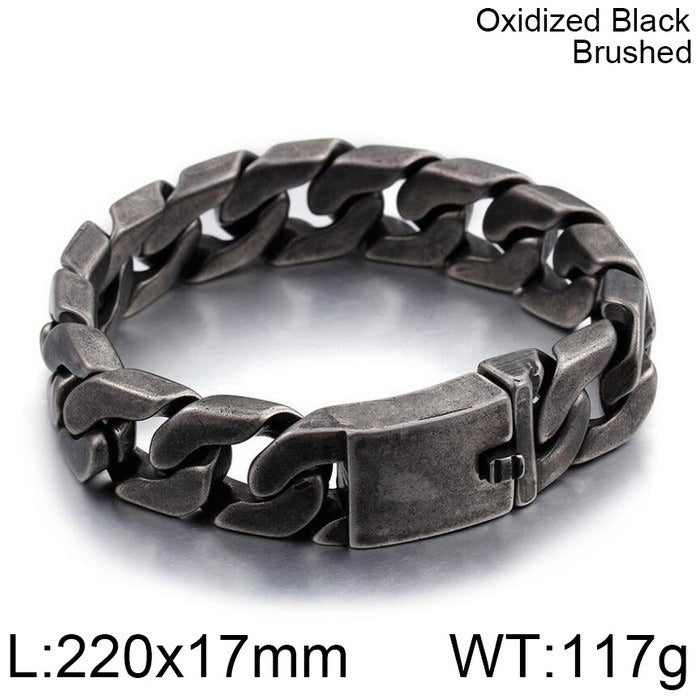 Kemstone Titanium Steel Cuban Chain Bracelet – Vintage Heavy Link Style for Men KB76210-BD