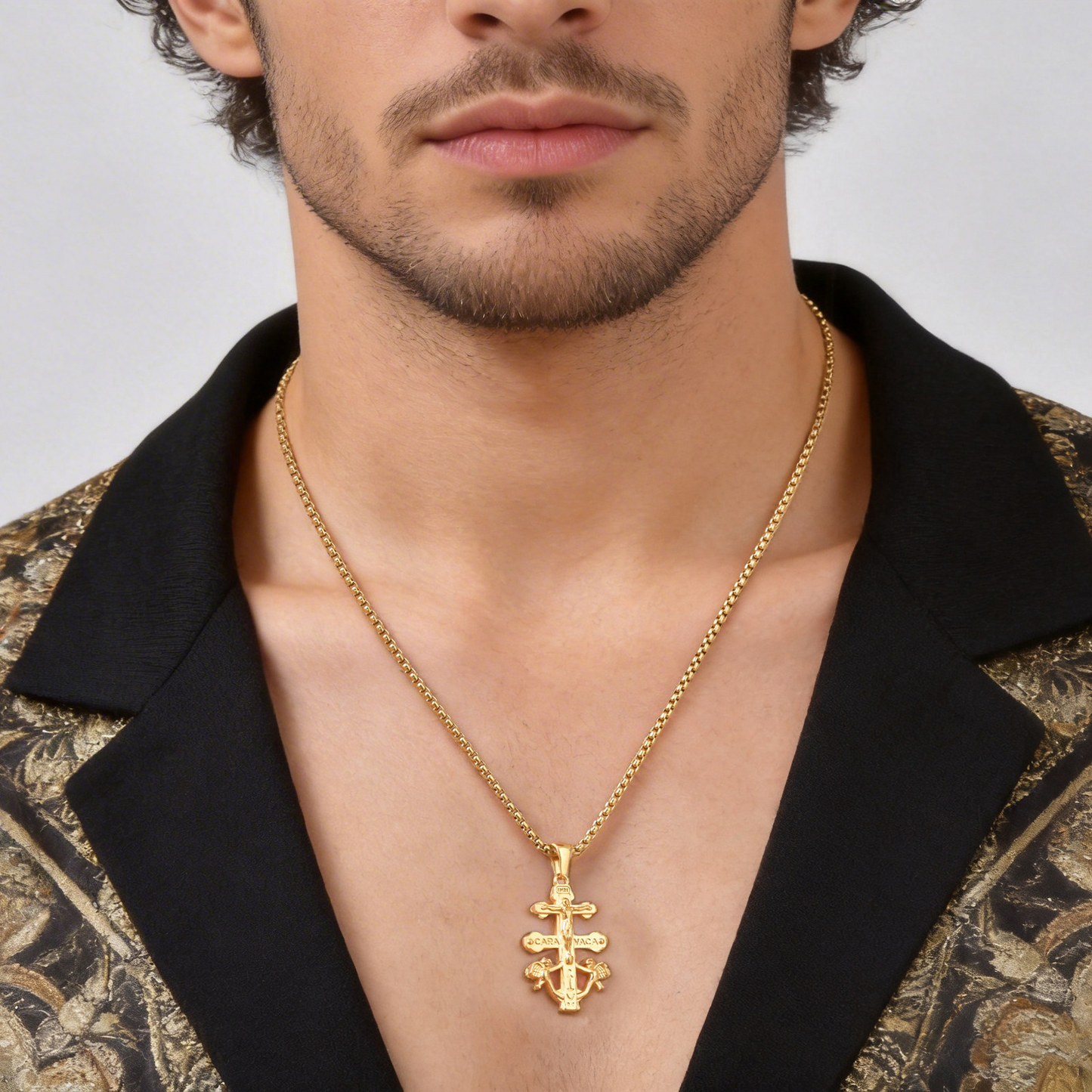 Kemstone Gold Plated Stainless Steel Cross Pendant Necklace for Men PN-2338