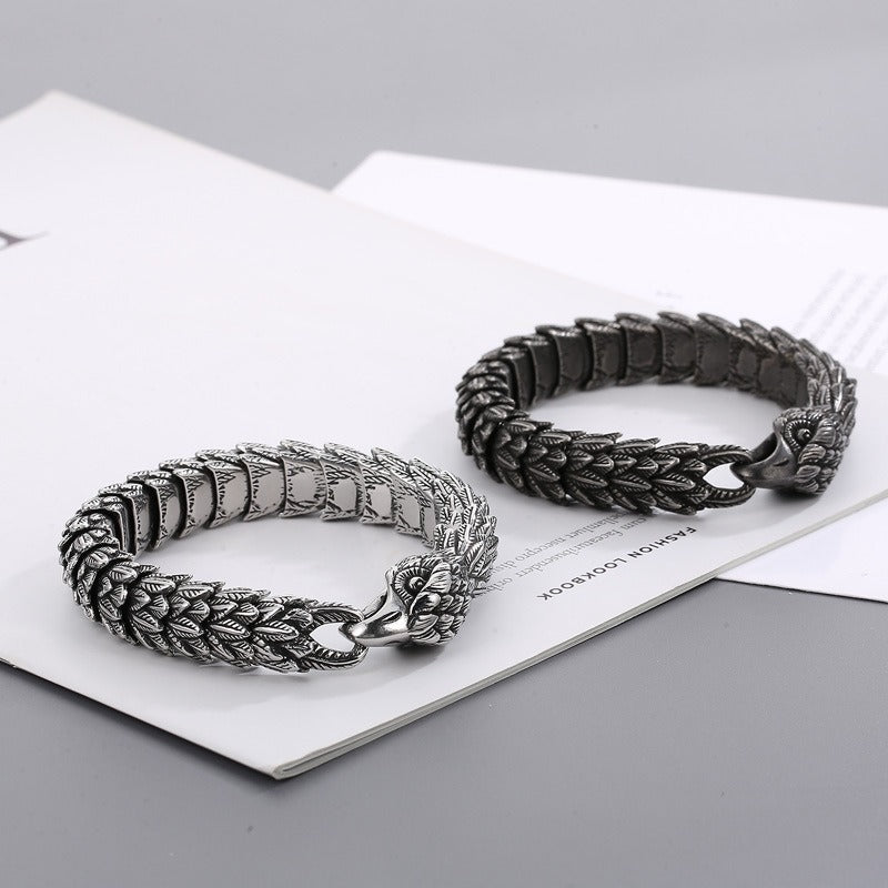 Kemstone Aged Eagle-Head Stainless Steel Bracelet – Heavy-Duty Norse Punk Style KB166824