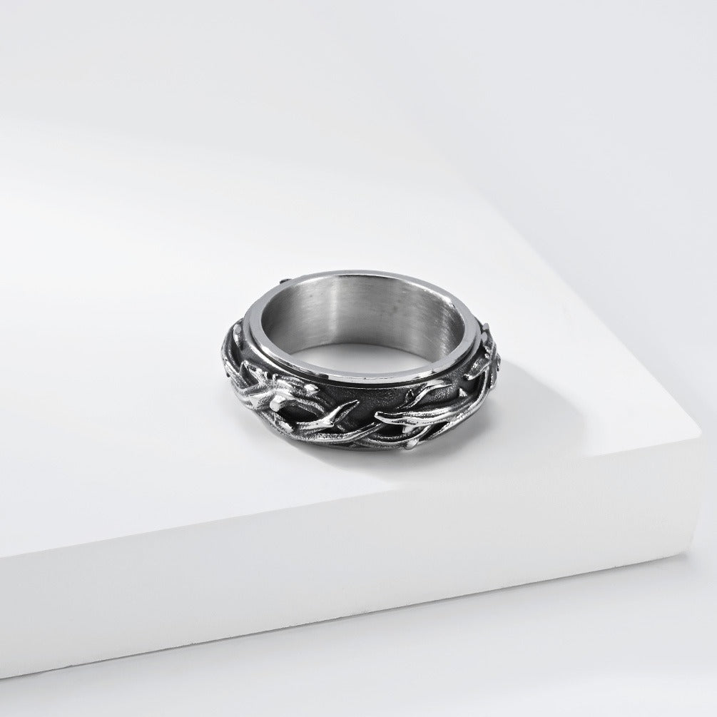 Kemston Thorn Vine Spinner Ring for Men Stainless Steel Vintage Style K-R1195