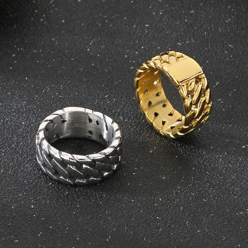 Kemstone Titanium Steel Dragon Bone Chain Ring – Vintage Woven Band for Men KR112510-KJX
