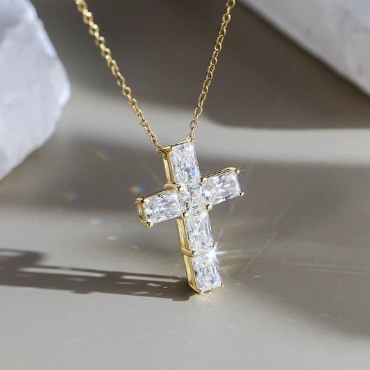 Kemstone Moissanite Cross Pendant Necklace – 925 Sterling Silver MON12