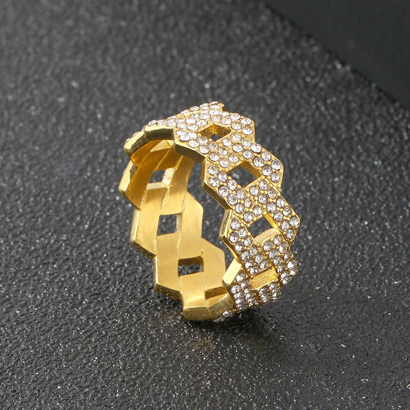 Kemstone Titanium Steel Rhinestone Ring for Men – Geometric Pattern KR111670-MZOZ