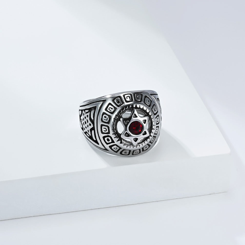 Kemstone Men’s Stainless Steel Hexagram Ring – Six-Pointed Star Zircon Jewelry K-R1091