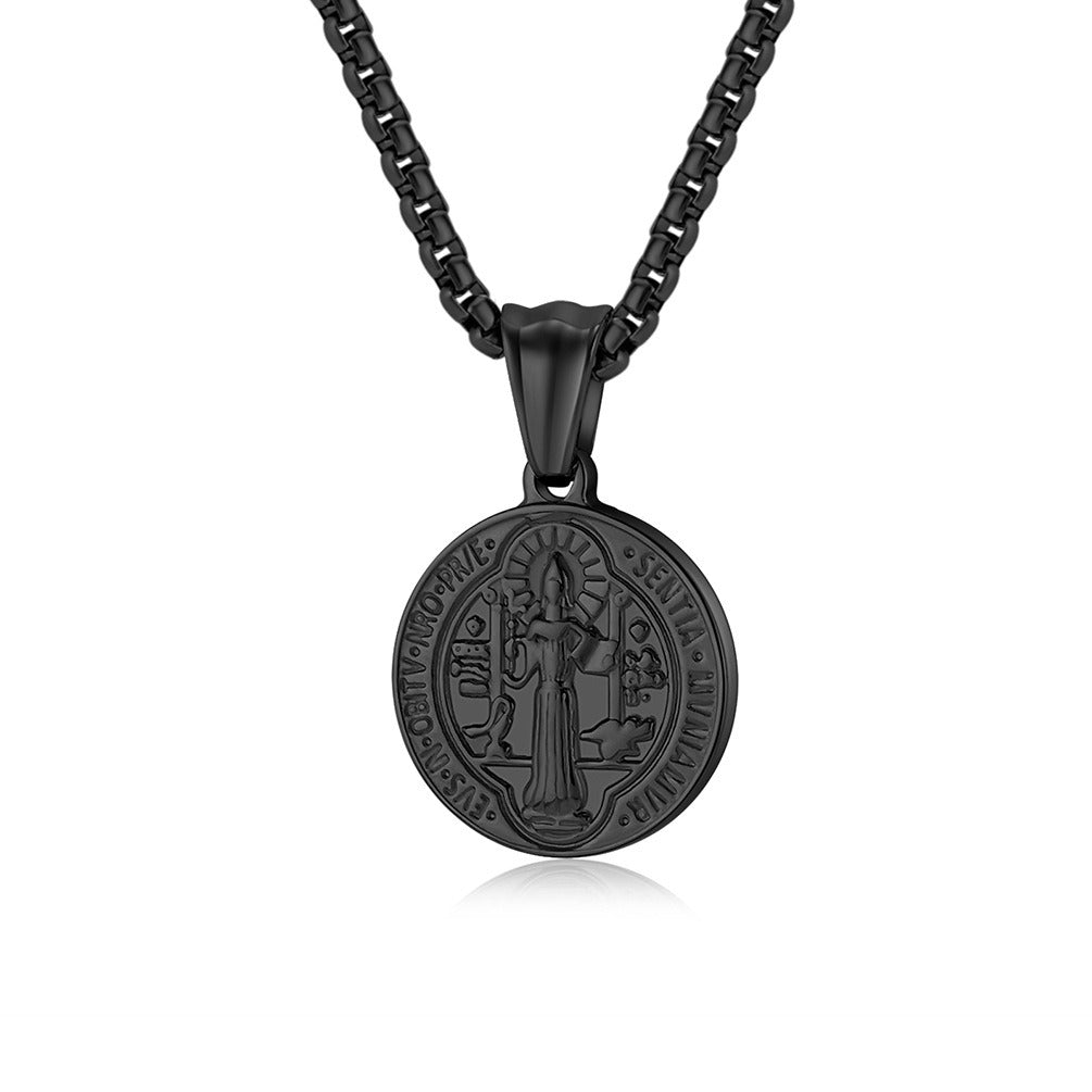 Kemstone Stainless Steel Saint Benedict Exorcism Coin Pendant Necklace for Men K-PT549