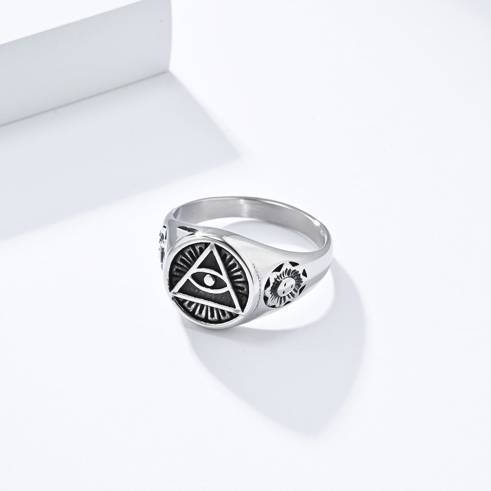 Kemstone Men’s Titanium Steel Eye of Horus Ring – Vintage Egyptian Design K-R821