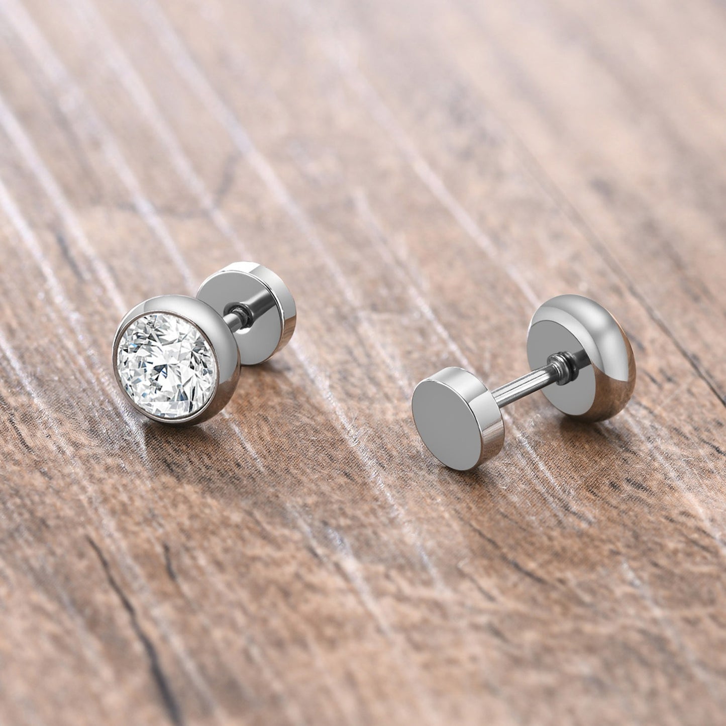 Kemstone Men’s CZ Stud Earrings – Stainless Steel Minimalist Jewelry, Silver/Gold/Black ES-332