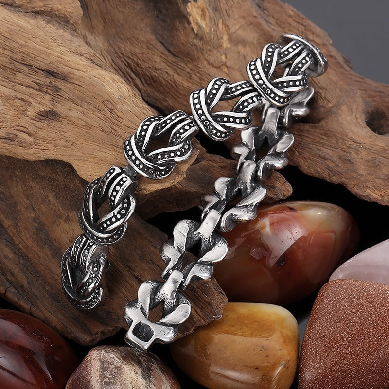 Pulsera punk Kemstone de acero y titanio negro mate - Diseño de puntos geométricos para hombre (ajustable) KB163101-KJX