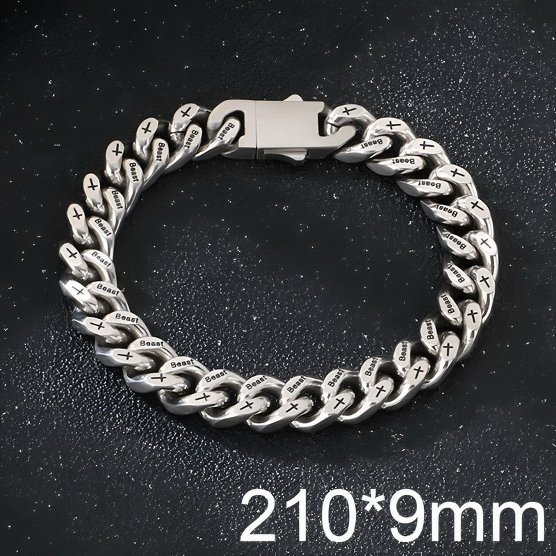 Kemstone Cuban Link Bracelet for Men Titanium Steel Cross Engraved Wide Chain Heavy Chunky Silver KB211839-ZCG