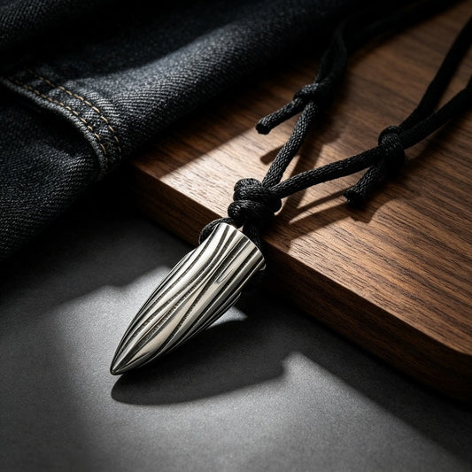 Kemstone Titanium Steel Cone Pendant Necklace for Men Tribal Rope Knot Chain KP302760-LU