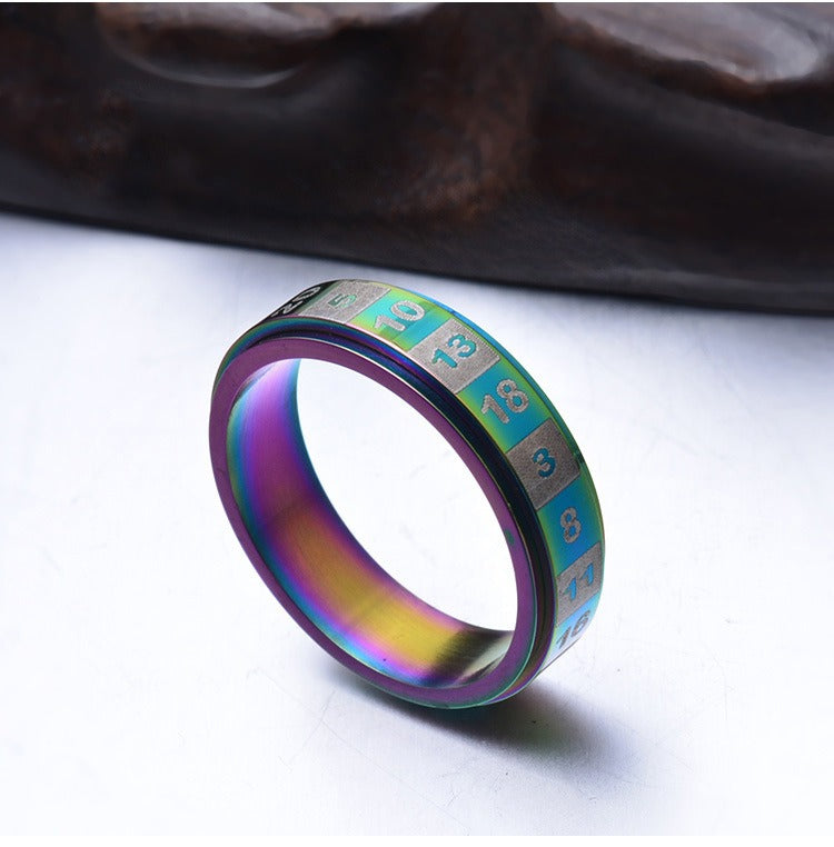 Kemstone Rotating Number Spinner Ring for Men, Stainless Steel 6mm Rainbow Black K-R122