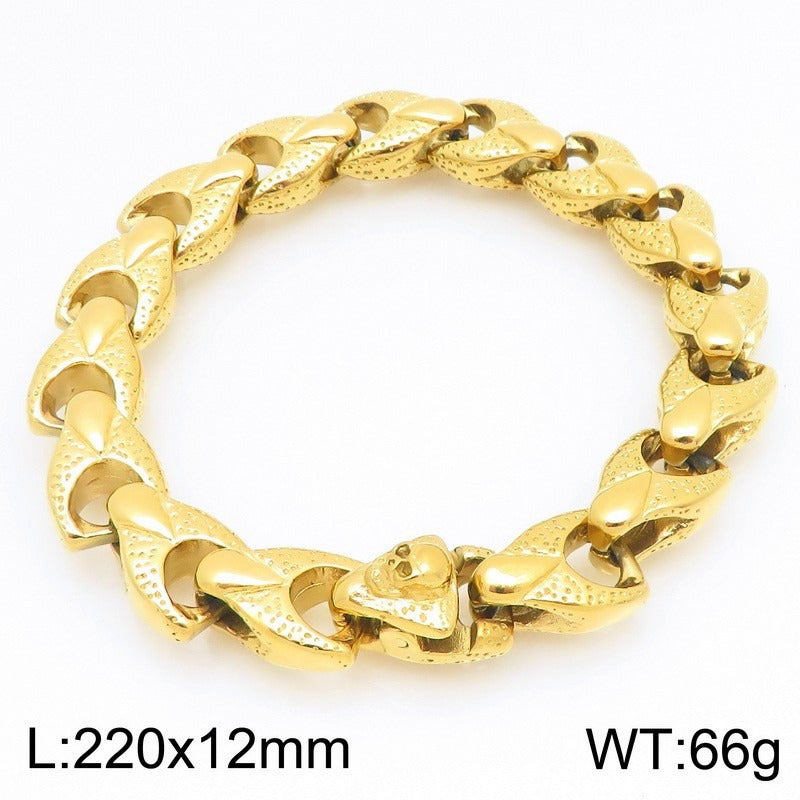 Kemston Skull Clasp Dragon Bone Chain Bracelet for Men Titanium Steel Blackened Punk Biker Heavy Link KB209637-KJX