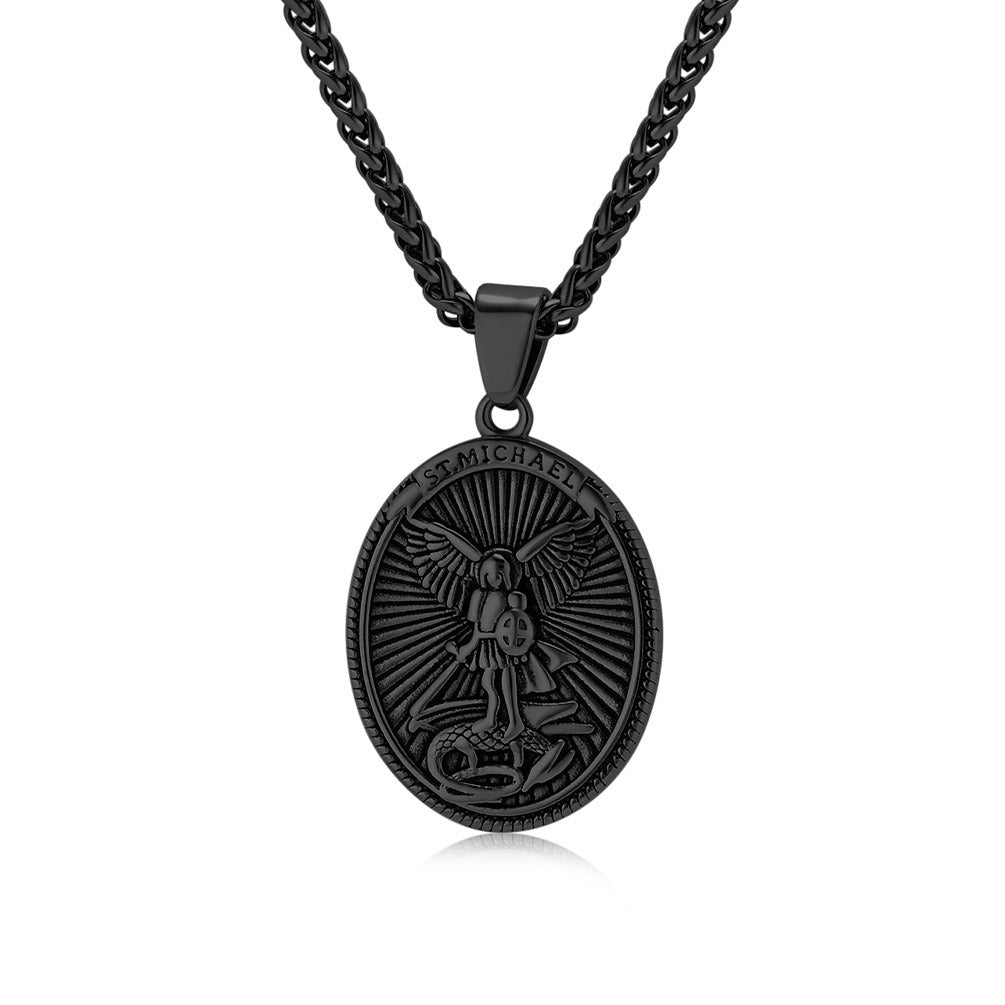 Kemstone Winged Knight Shield Stainless Steel Pendant Necklace for Men K-PT598