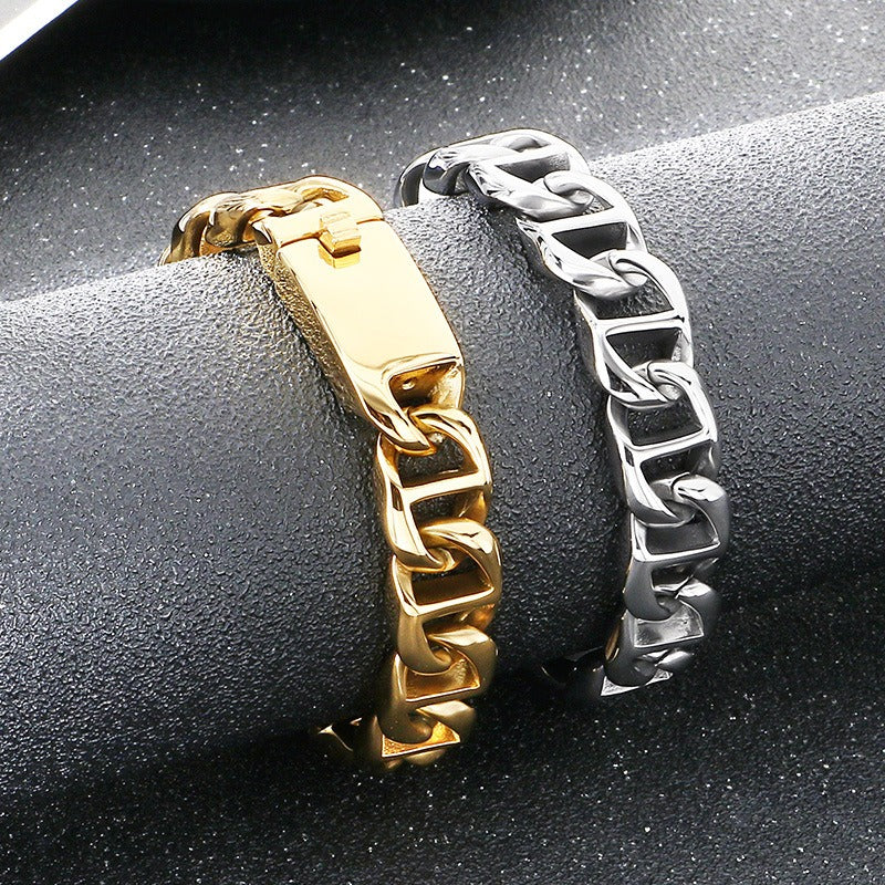 Kemstone Cuban Bracelet for Men Titanium Steel Wide Smooth Geometric Links Gold Silver KB209641-KJX