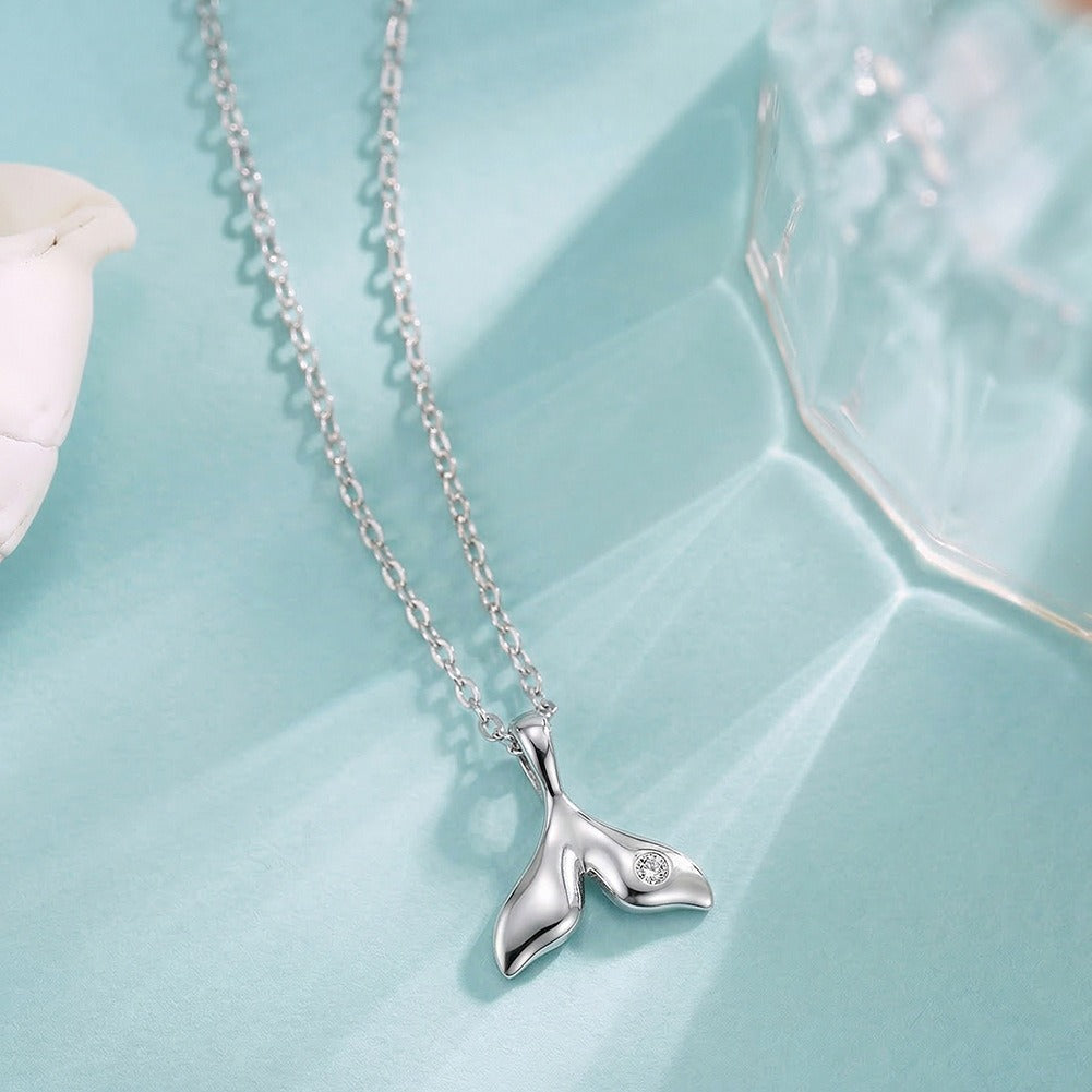 Kemstone Dainty Mermaid Tail Necklace for Women 925 Sterling Silver Cubic Zirconia Gold Silver SAPN64
