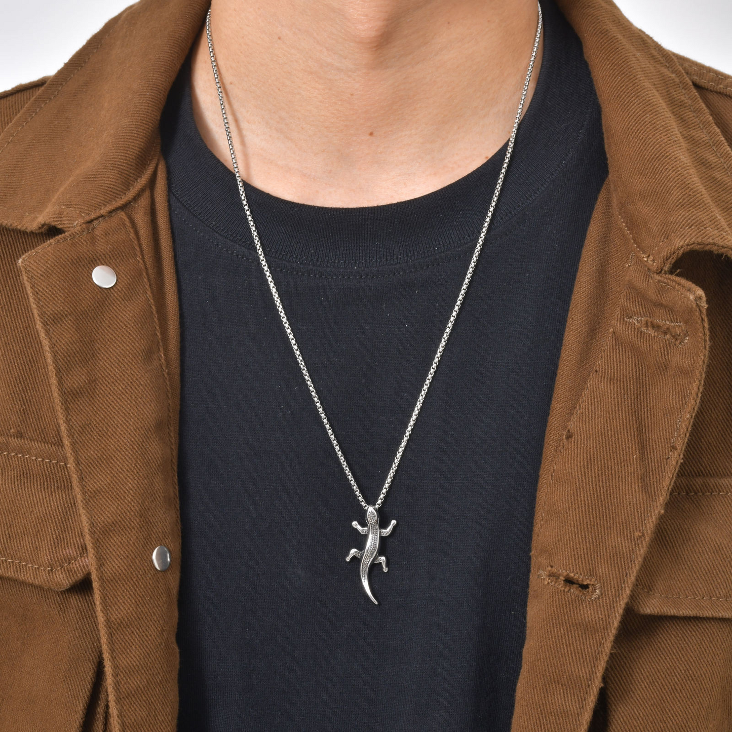 Kemstone Lizard Pendant Necklace for Men Stainless Steel Gecko Design PN-2343