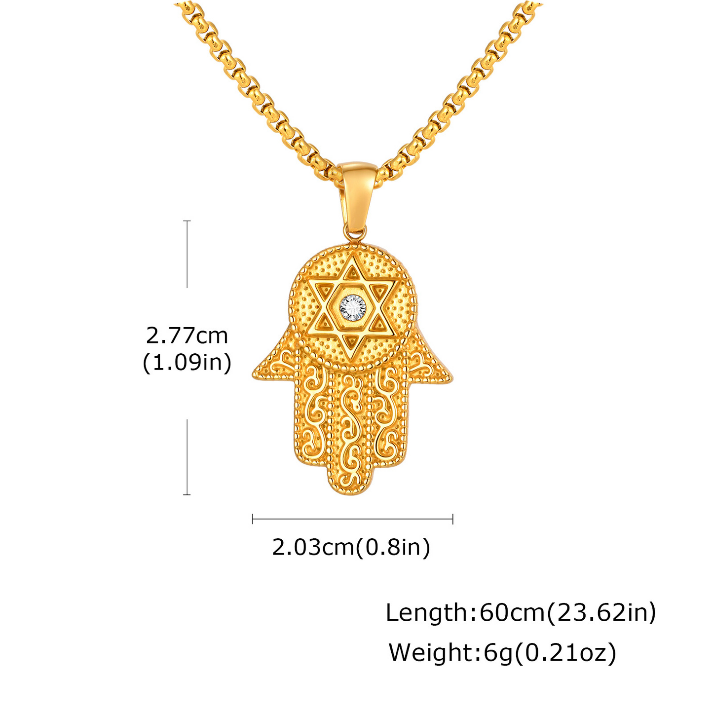 Kemstone Hand Pendant Necklace Gold Plated Stainless Steel Star Symbol Cubic Zirconia for Men Women PN-2337