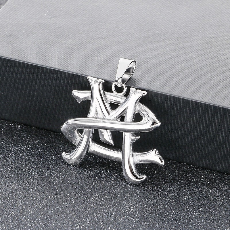 Kemstone Titanium Steel Letter M Pendant Necklace for Men Silver KP117821-KC