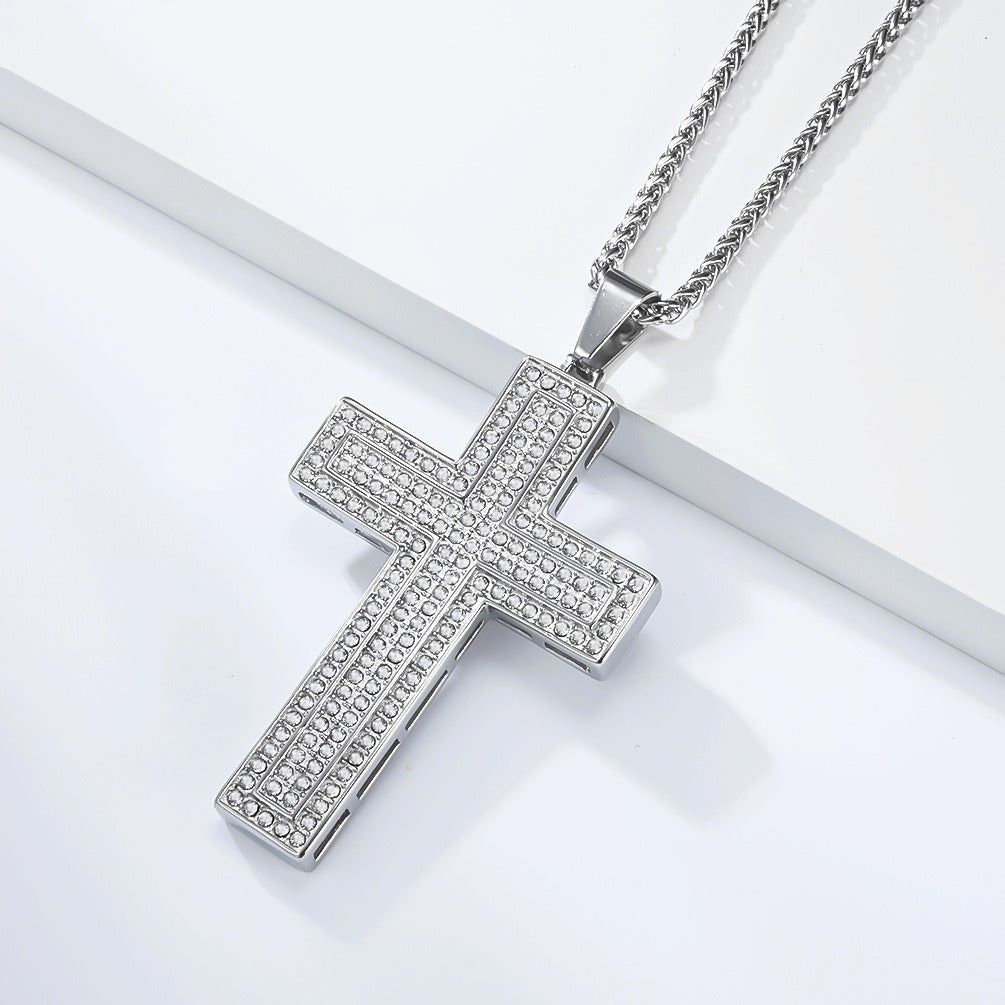 Kemstone Stainless Steel Iced Cross Pendant Necklace for Men Hip Hop Street Chain K-PT723