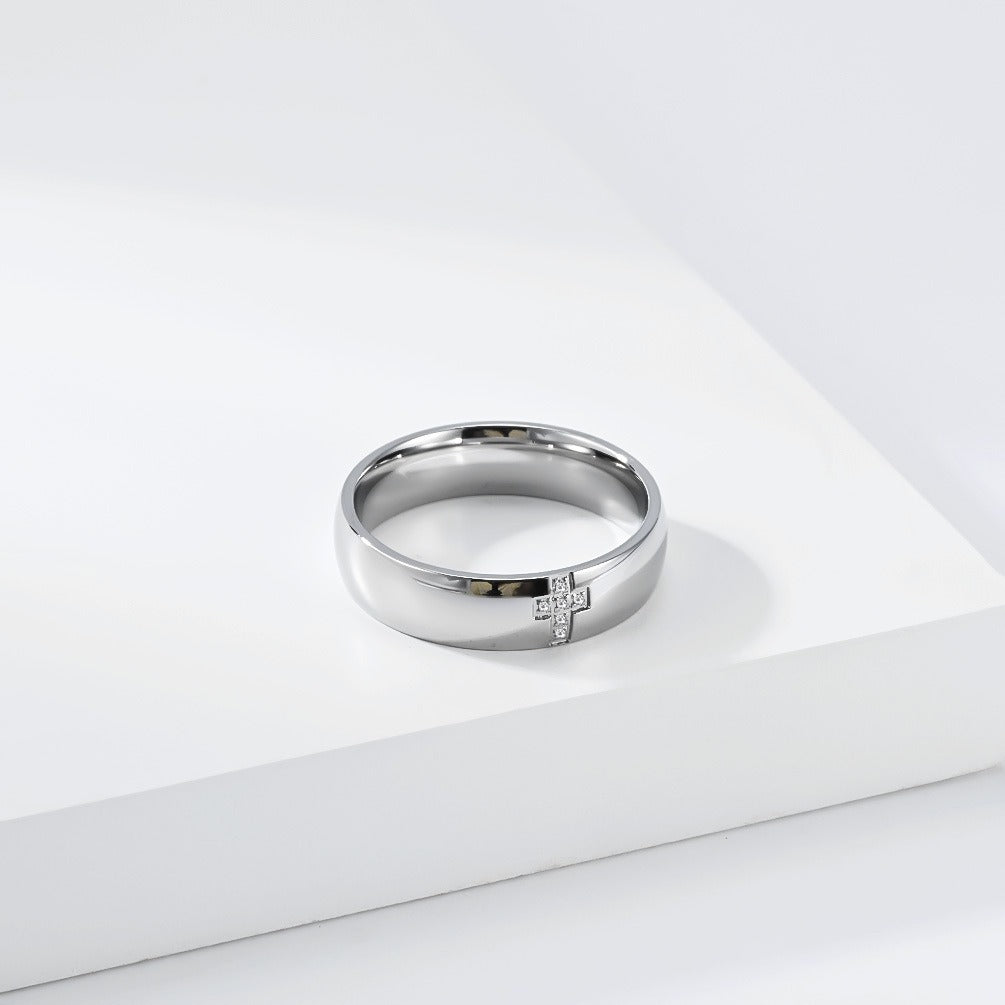 Kemston Cross Ring for Men & Women Stainless Steel Small Stone Detail K-R1222