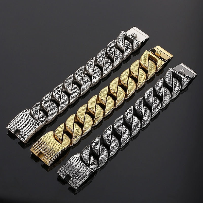 Kemstone Titanium Steel Extra Wide Cuban Chain Bracelet – Vintage Trident Link Style for Men KB179930-KJX