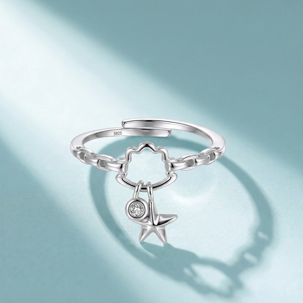 Kemstone Star Charm Ring for Women 925 Sterling Silver Adjustable Cubic Zirconia APR48