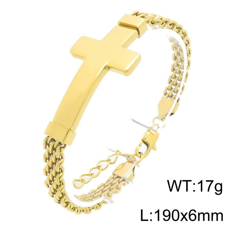 Kemstone Curved Plate Cross Bracelet for Men Titanium Steel Mesh Chain KB213291-KFC