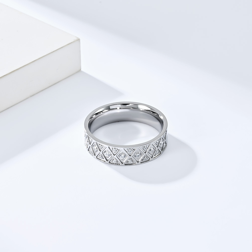 Kemstone Stainless Steel Lattice Cubic Zirconia Ring for Men & Women K-R733