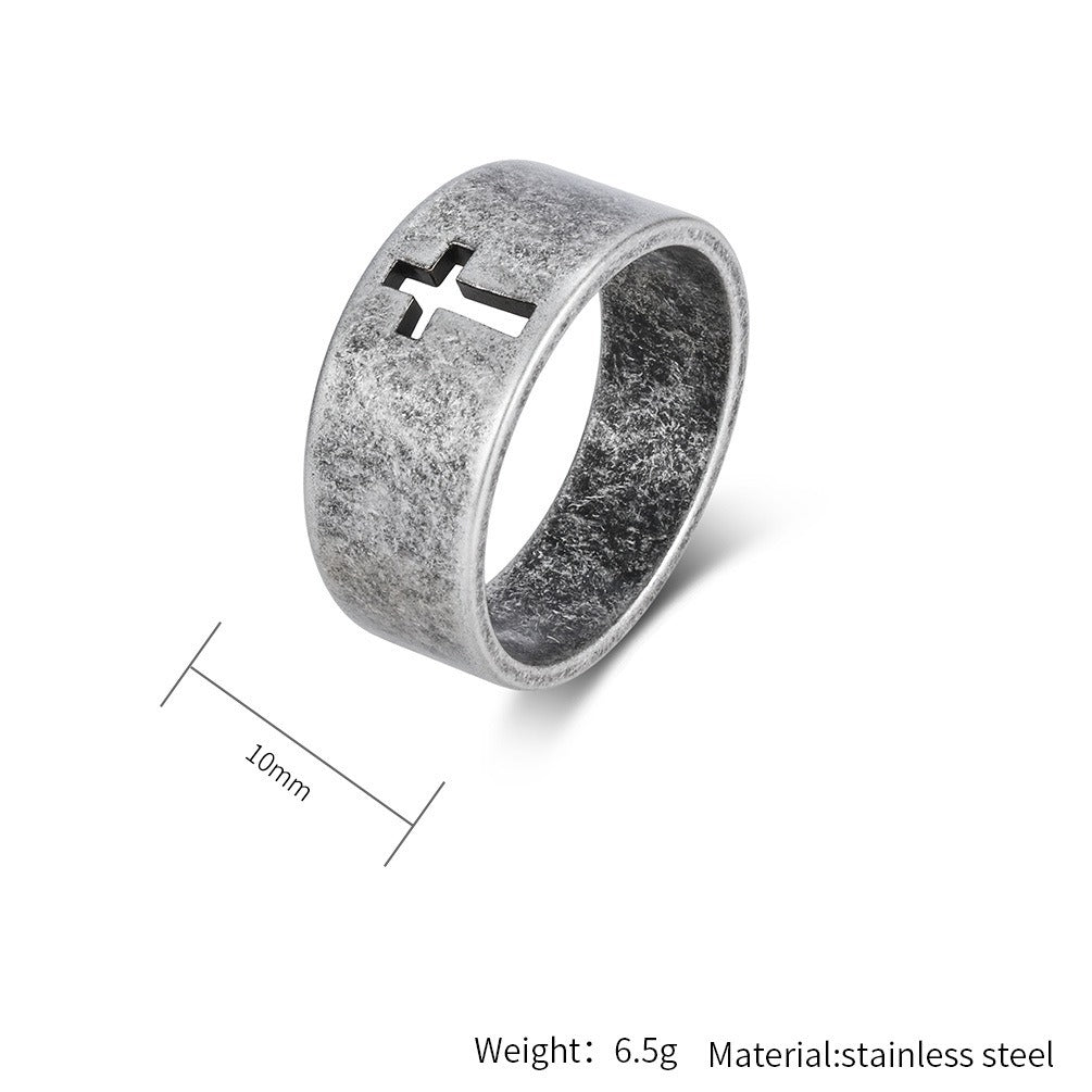 Kemstone Stainless Steel Cross Ring – Vintage Wide Design for Men & Women K-R1112