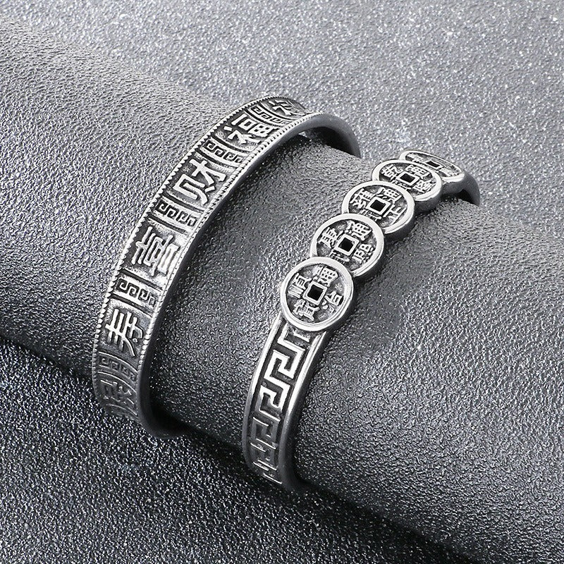 Kemstone Titanium Steel Ancient Coin Open Cuff Bracelet for Men KB209316-LU