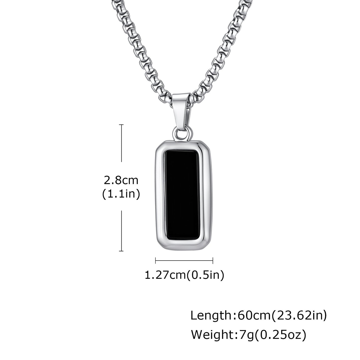 Kemston Carbon Fiber Pendant Necklace for Men Stainless Steel Black Rectangle Design PN-2319