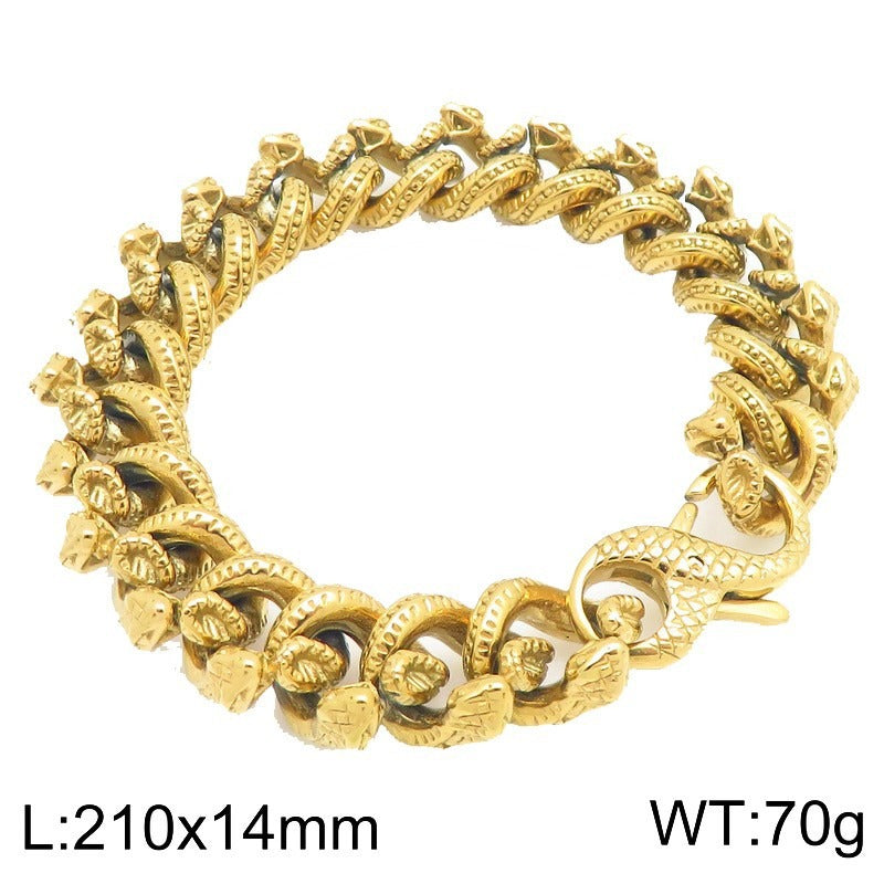 Kemstone Snake Chain Bracelet for Men Titanium Steel Heavy Link Gold Silver KB204392-KJX