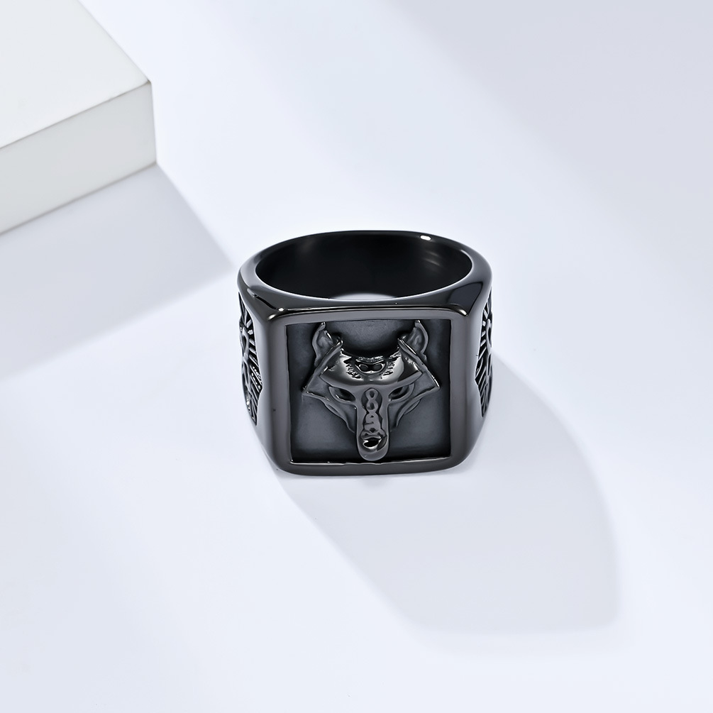 Kemstone Stainless Steel Viking Wolf Head Ring for Men - Triangular Eternity Knot Design K-R717