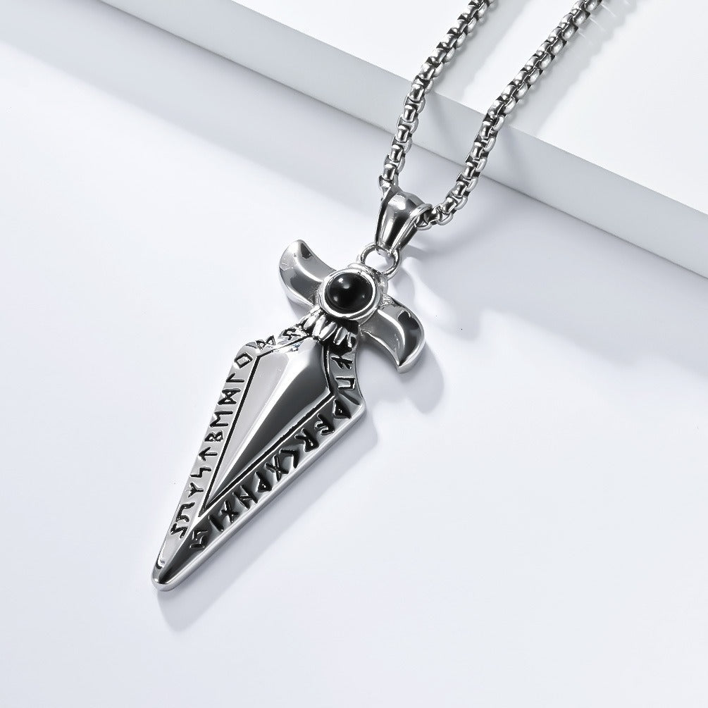 Kemstone Men’s Stainless Steel Viking Spearhead Necklace – Rune Pendant Jewelry K-PT634