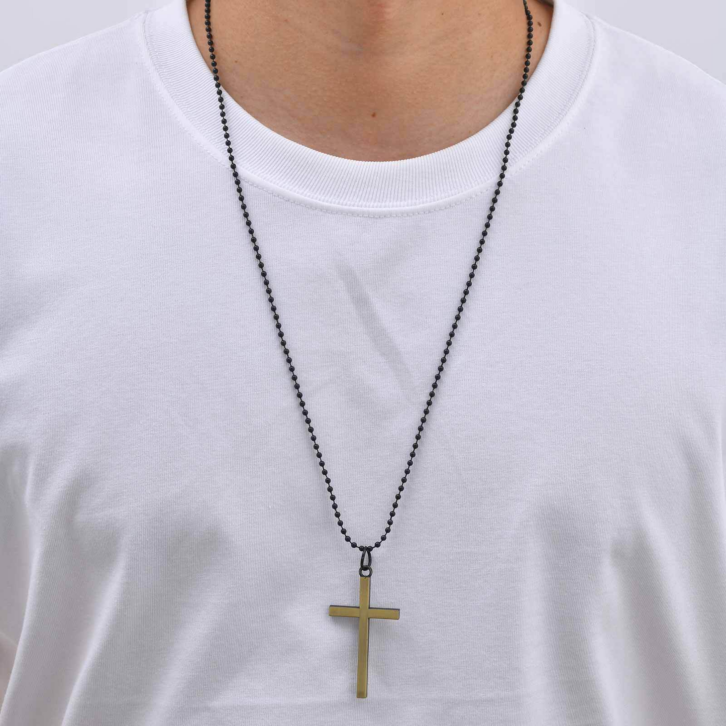 Kemston Cross Pendant Necklace for Men Alloy Long Chain Hip Hop Style NC-3028