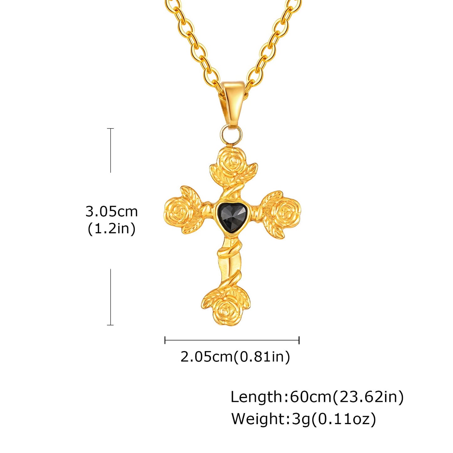 Kemstone Men’s Gothic Cross Pendant Necklace – Stainless Steel Vintage Rose PN-2240