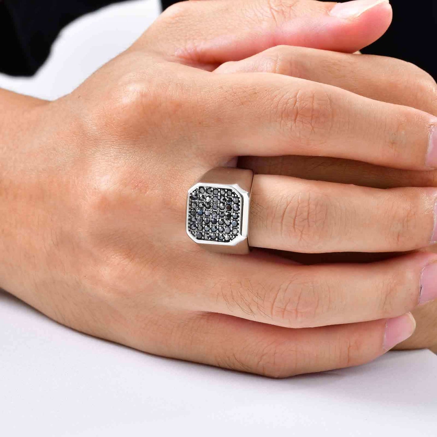 Kemstone Stainless Steel Cubic Zirconia Signet Ring – Hip Hop Square Face for Men RC-925
