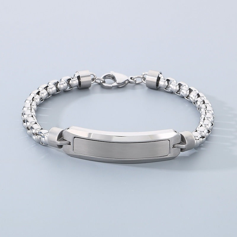 Kemstone Stainless Steel ID Bracelet for Men Black Inlay Curved Plate KB167900-KLHQ