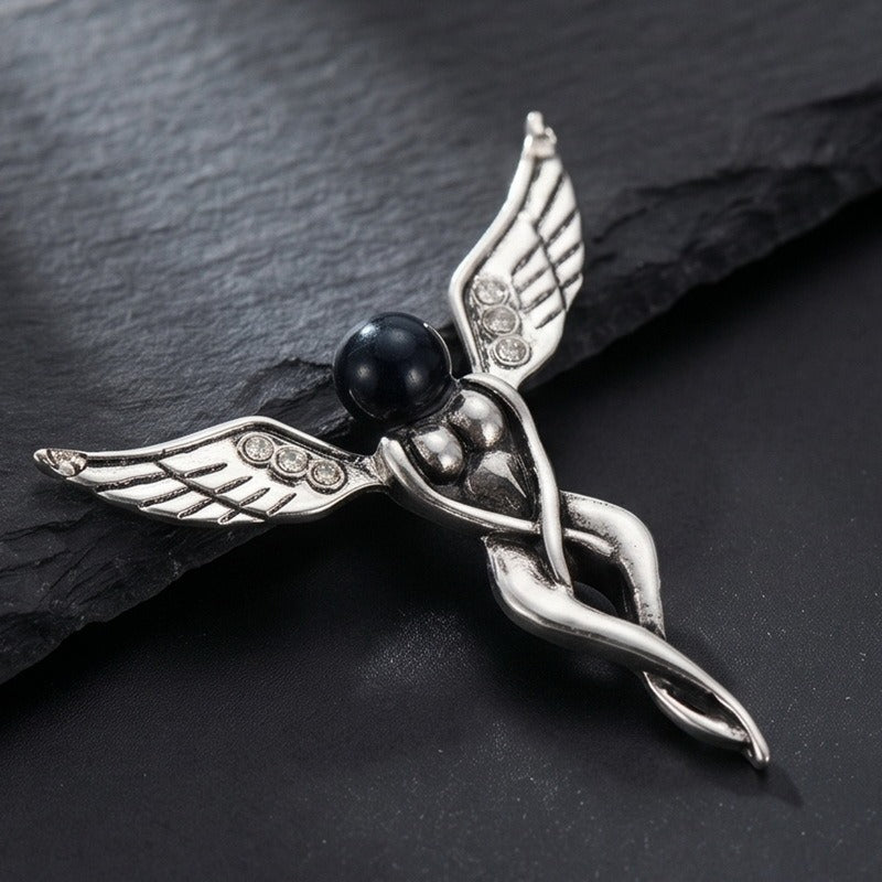 Kemstone Stainless Steel Dragonfly Winged Figure Pendant Necklace for Men Gothic K-PT668