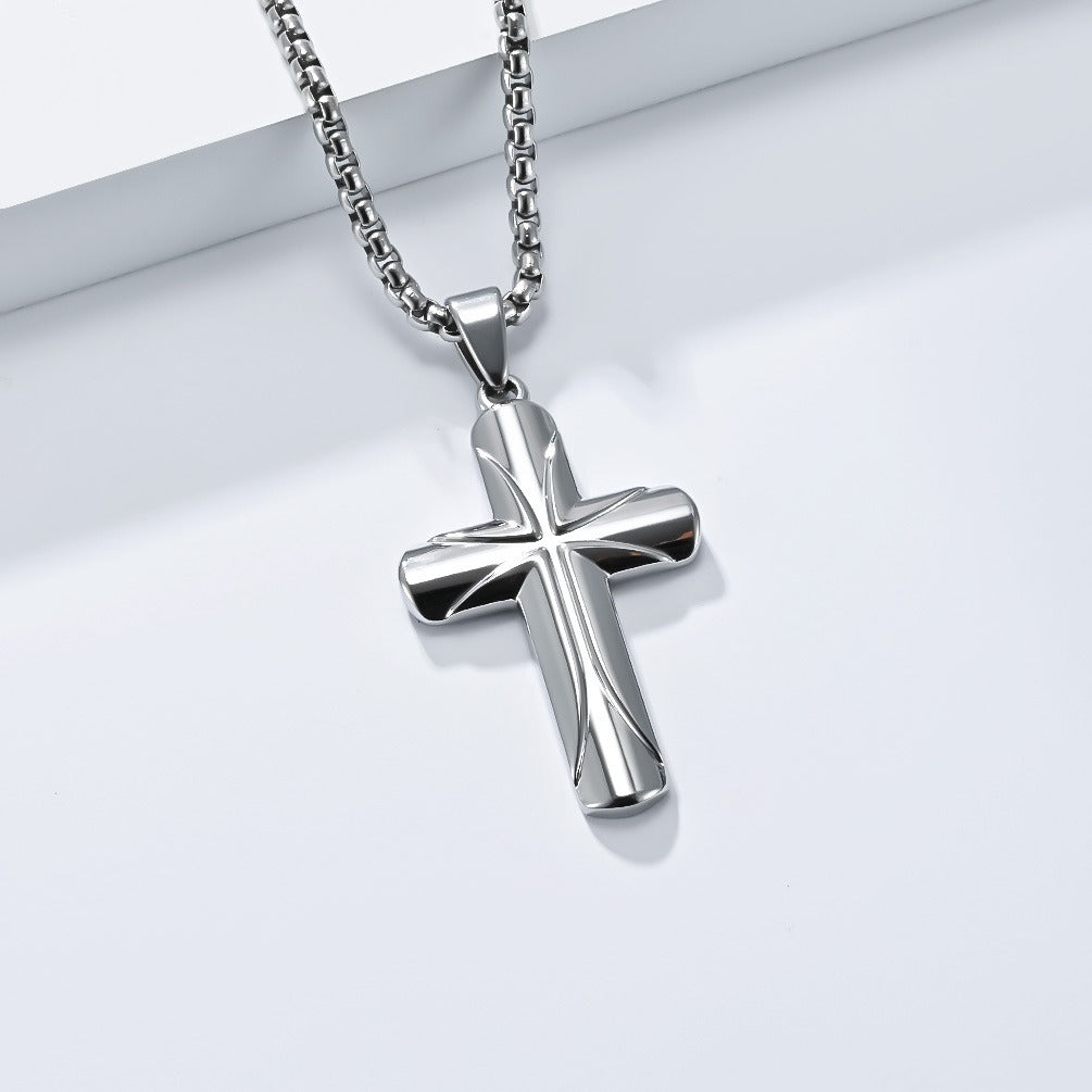 Kemstone Stainless Steel Minimal Cross Pendant Necklace for Men K-PT622