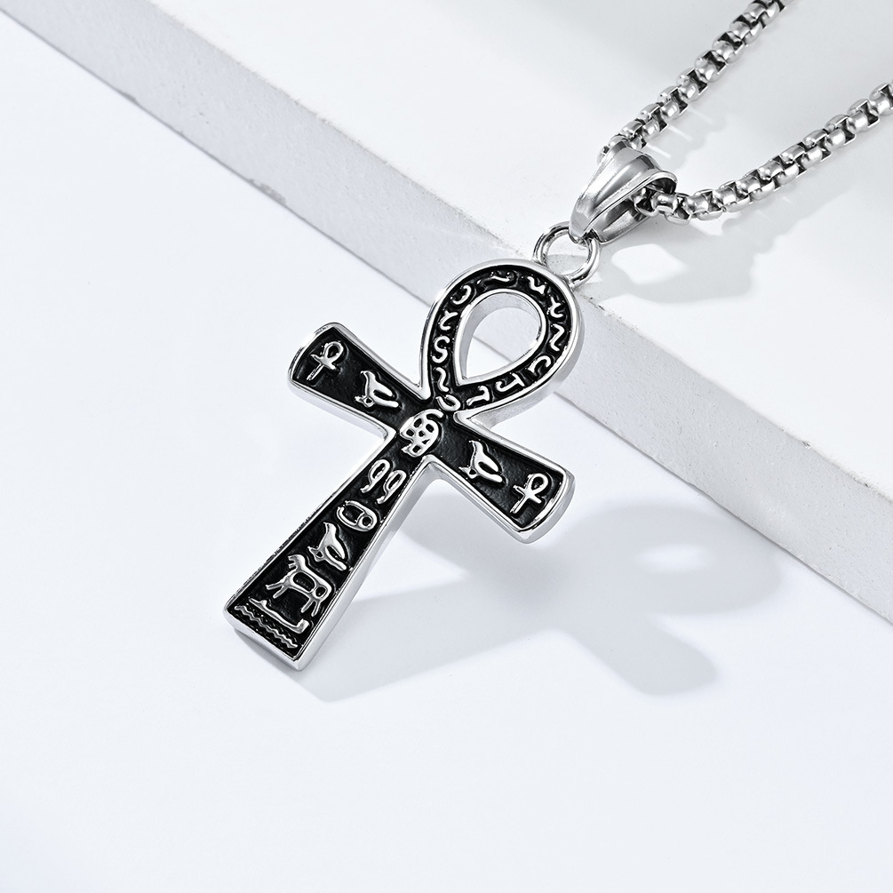 Kemstone Stainless Steel Ankh Cross Pendant Necklace for Men K-PT445