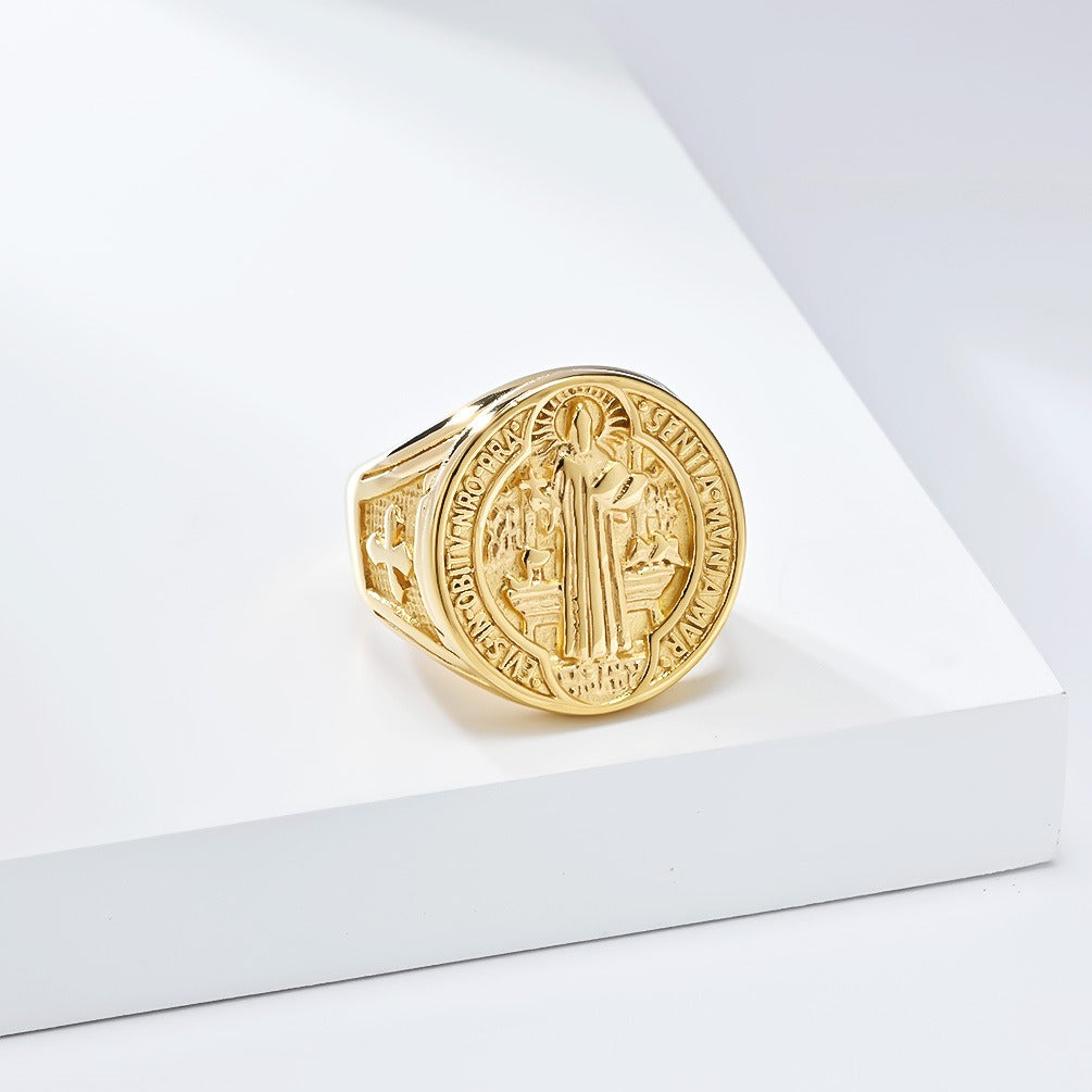 Kemstone Vintage Medallion Signet Ring for Men – Stainless Steel Relief Coin Design K-R981