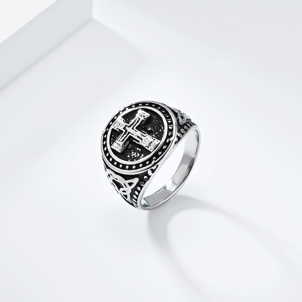Kemstone Stainless Steel Round Cross Ring for Men K-R896