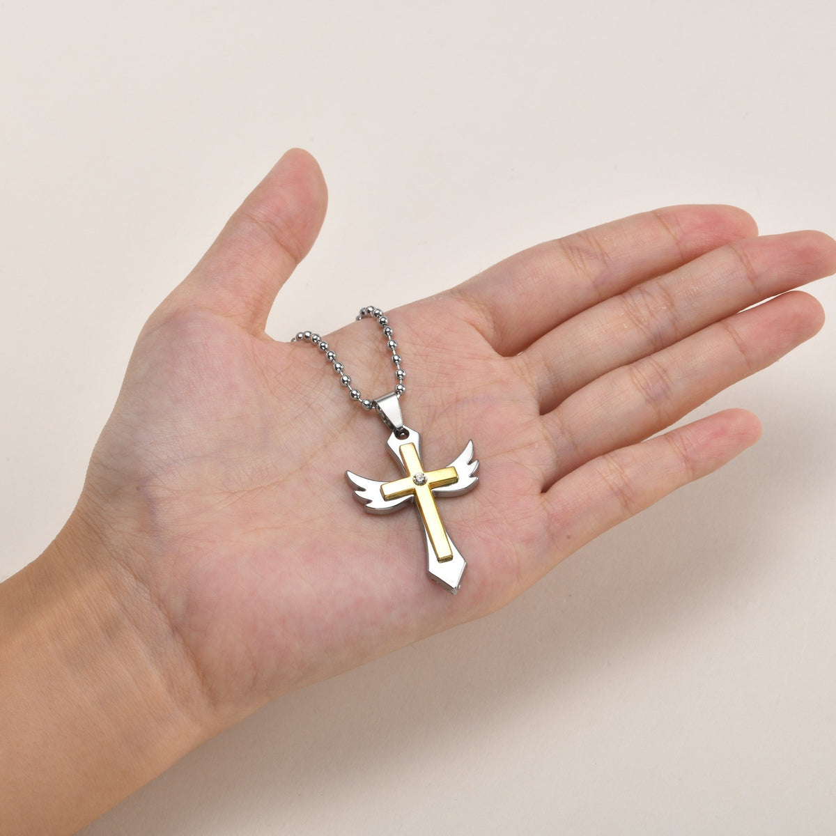Kemstone Winged Cross Pendant Necklace for Men Two Tone NC-3031