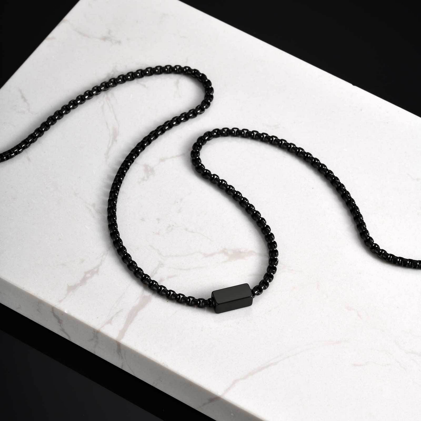 Kemstone Stainless Steel Box Chain Necklace with Rectangular Bar for Men NC-2206