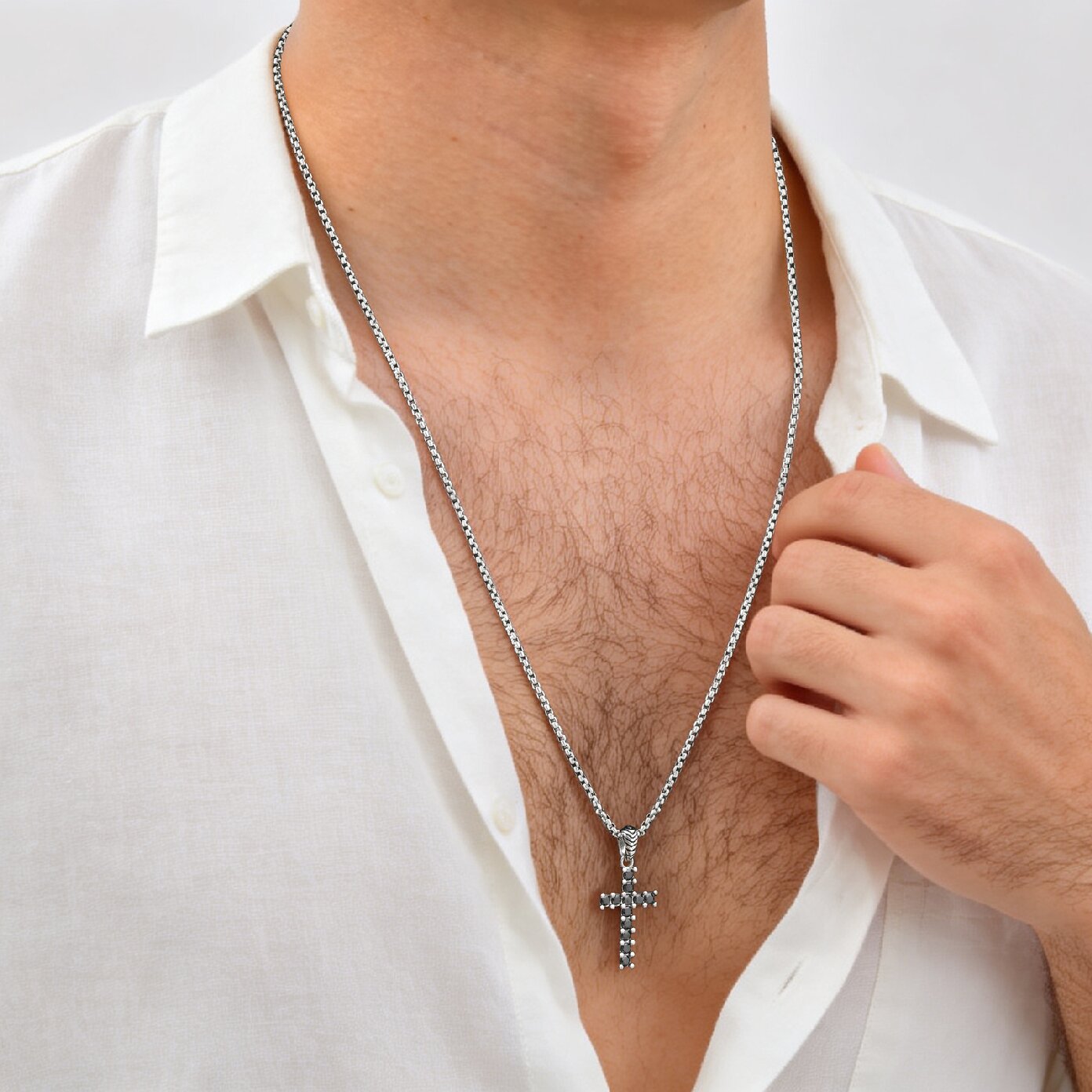 Kemstone Stainless Steel Black Cubic Zirconia Cross Pendant Necklace for Men Punk Streetwear PN-2397