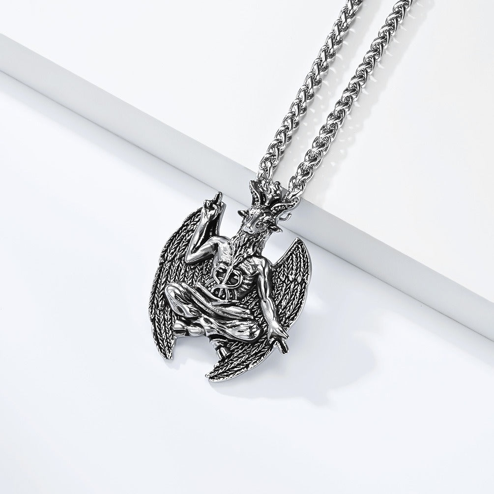 Kemstone Stainless Steel Goat Pendant Necklace for Men Gothic Winged Design K-PT715