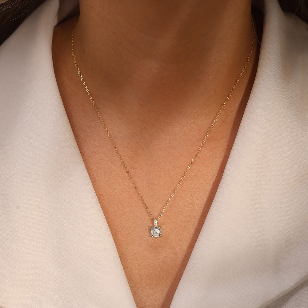 Kemstone 925 Sterling Silver Square Pendant Necklace for Women Cubic Zirconia Gold Silver LZN15