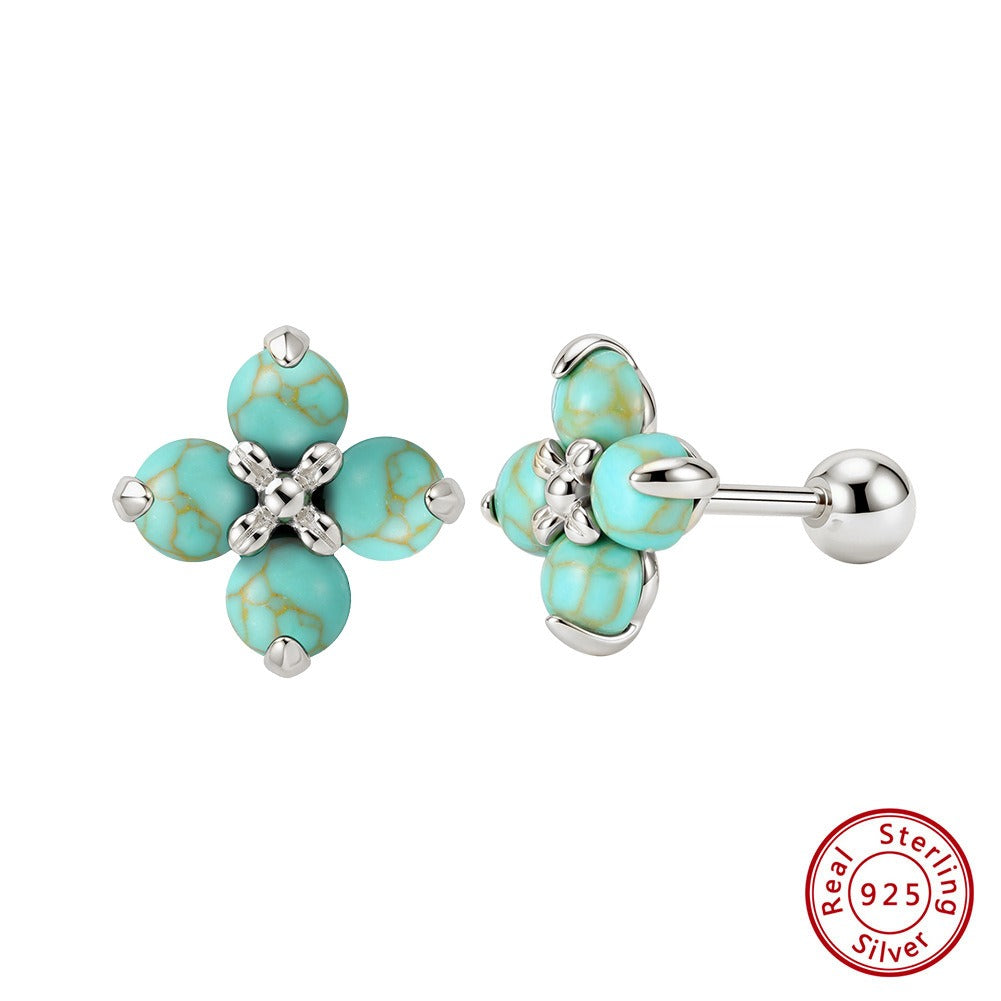 Kemstone 925 Sterling Silver Turquoise Flower Stud Earrings for Women Dainty GME53