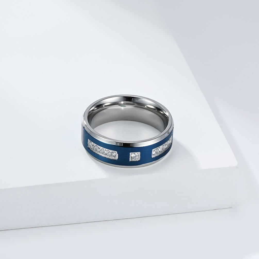 Kemstone Titanium Steel Cubic Zirconi Inlay Ring for Men – Two-Tone 8mm Style K-R1097